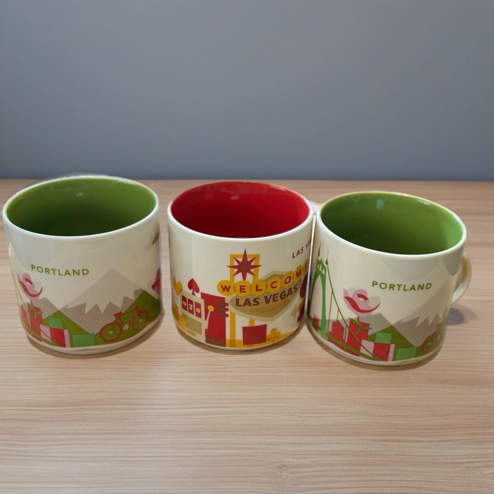 Starbucks Mug Set 3 You Are Here Portland Las Vegas 14oz Multicolor Collectors